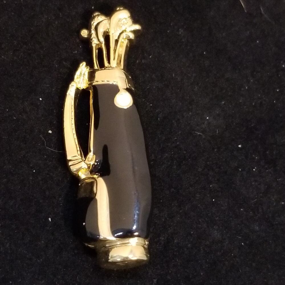 Vintage golf bag w/clubs gold tone with black and white enamel 2 1/2 inches